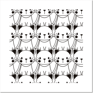 Black And White Cute Cats Pattern Seamless Posters and Art